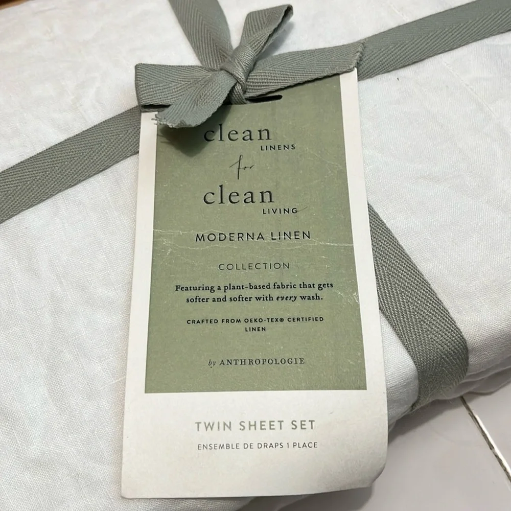 Anthropologie x Moderna Twin Linen Sheet Set NIB READ